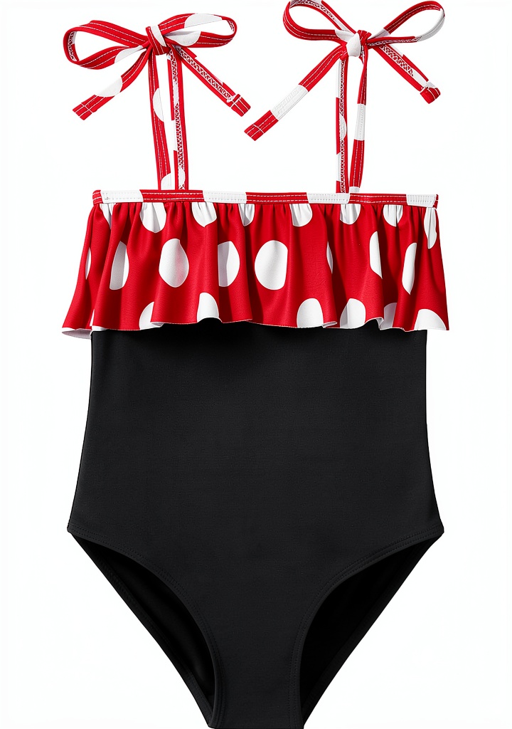 Girls one-piece swimsuit with 3D yellow flower pattern on a beach background