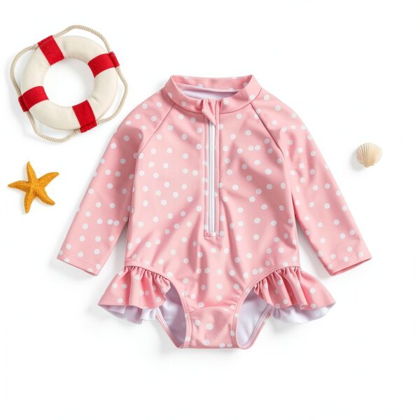 Baby Girl Swimsuit Long Sleeve Rash Guard Sun Protection-3