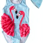 Flamingo Stripe Baby Girl Swimsuit UPF50 Nylon Spandex-0