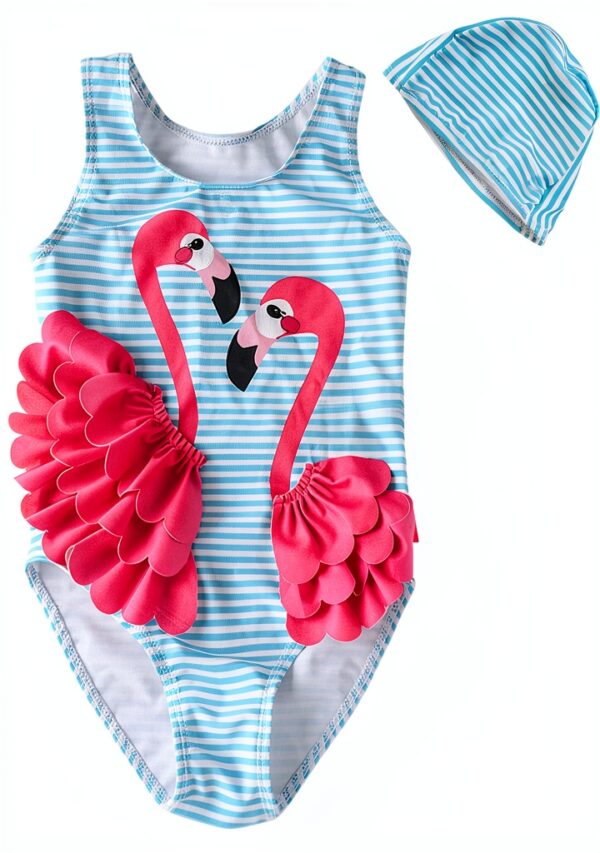 Flamingo Stripe Baby Girl Swimsuit UPF50 Nylon Spandex-0