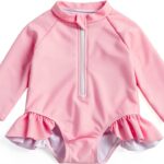 Baby Girl Swimsuit Long Sleeve Rash Guard Sun Protection-0