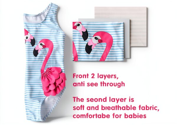 Flamingo Stripe Baby Girl Swimsuit UPF50 Nylon Spandex-1