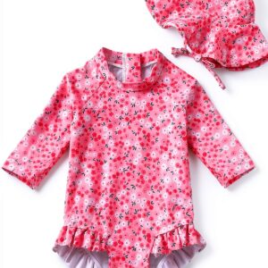 Baby Girl One Piece Swimsuits Polyester Spandex Rash Guard-0