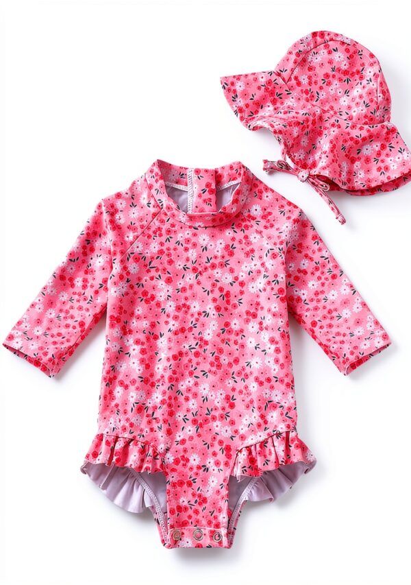 Baby Girl One Piece Swimsuits Polyester Spandex Rash Guard-0