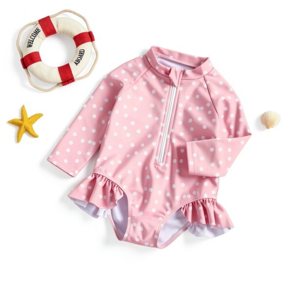 Baby Girl Swimsuit Long Sleeve Rash Guard Sun Protection-4