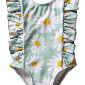 Baby Girl One Piece Swimsuit Quick Dry Fabric Ruffles Design-0