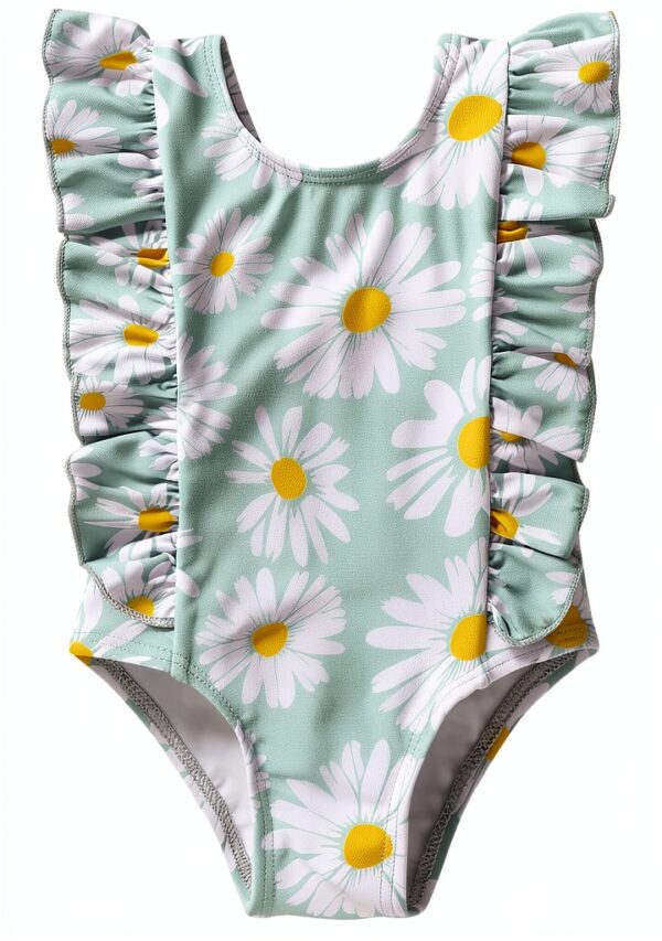 Baby Girl One Piece Swimsuit Quick Dry Fabric Ruffles Design-0