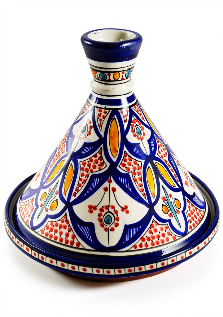 Hand painted Moroccan tagine on a wooden table