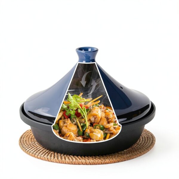 Tagine TAGINEBLUEPOT 3.3 Qt Cast Iron with Ceramic Lid-2