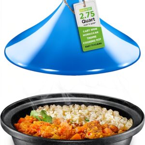 Tagine Pot NutriChef 2.75 Quart Cast Iron Enamel Blue-0