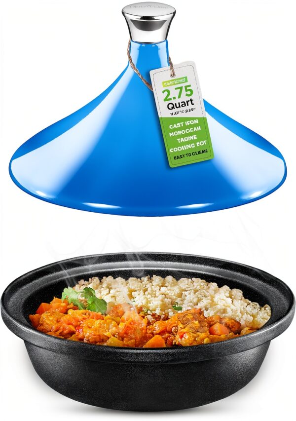 Tagine Pot NutriChef 2.75 Quart Cast Iron Enamel Blue-0