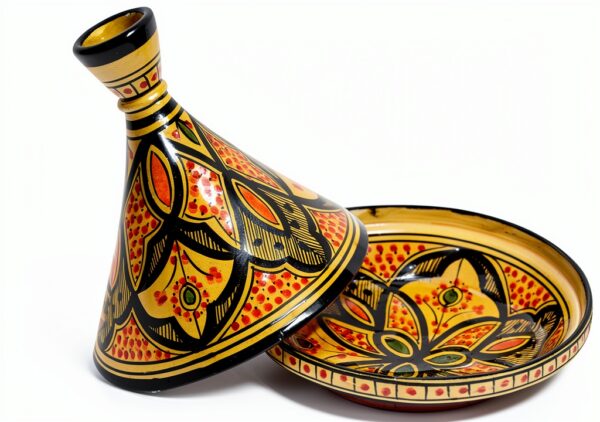 Tagine 8 Inch Yellow Hand Painted Serving Tagine Treasures of Morocco-1