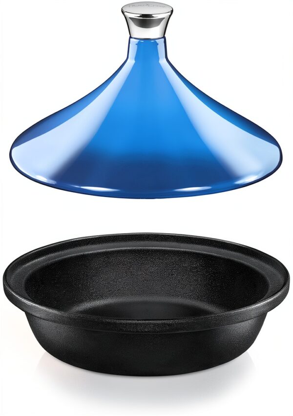 Tagine Pot NutriChef 2.75 Quart Cast Iron Enamel Blue-1
