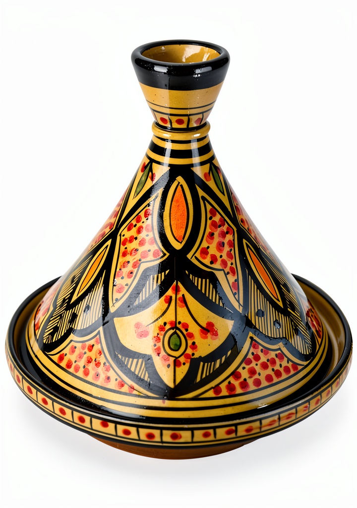 Installing Tagine 8 Inch Yellow Hand Painted Serving Tagine Treasures of Morocco on a wooden desk