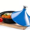 Tagine Pot NutriChef 2.75 Quart Cast Iron Enamel Blue-3