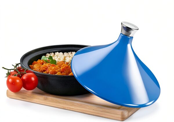 Tagine Pot NutriChef 2.75 Quart Cast Iron Enamel Blue-3