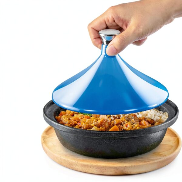 Tagine Pot NutriChef 2.75 Quart Cast Iron Enamel Blue-5