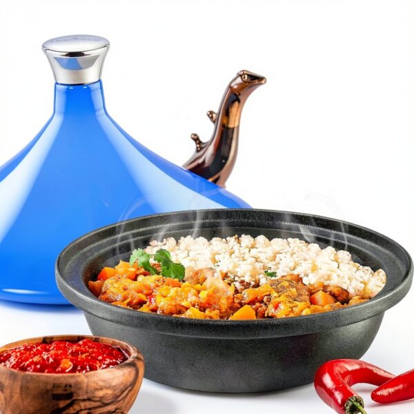 Tagine Pot NutriChef 2.75 Quart Cast Iron Enamel Blue-7