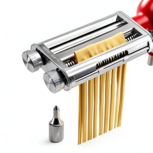 Pasta Maker Attachment for KitchenAid Stand Mixers, 3-in-1 Stainless Steel Pasta Roller & Cutter Set with Spaghetti and Fettuccine Blades, Includes 1 Metal Knob Screw Replacement-0