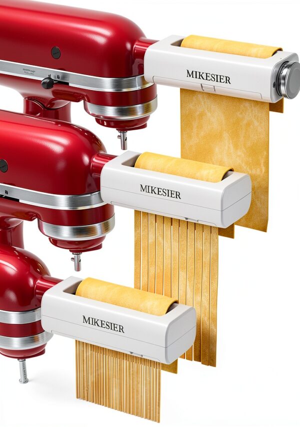 3 Pieces Pasta Maker Attachment for Kitchenaid Stand Mixers, Noodle Maker 3 PCs Set of Pasta Roller Fettuccine Cutter Spaghetti Cutter, Pasta Attachments Accessories with Cleaning Brush-0