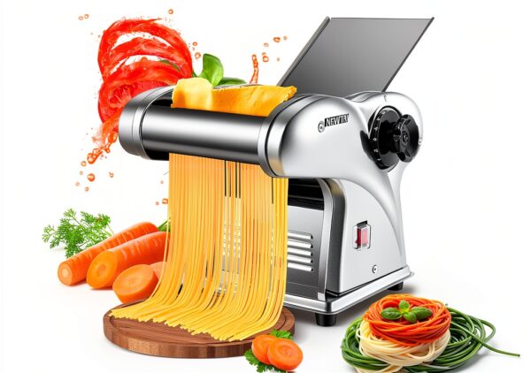 NEWTRY Electric Pasta Maker Noodle Maker Pasta Making Machine Dough Roller Cutter Thickness Adjustable Stainless Steel US 110V for Family Use 3 Blades Type-0