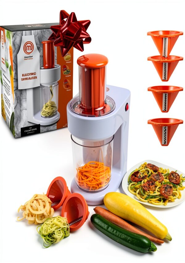 MasterChef Electric Spiralizer- 3-in-1 Vegetable Noodle Pasta Maker- Homemade Low Carb, Keto, Vegan, Gluten Free- Zoodle Zucchini Veggie Slicer & XL Hopper, FREE Recipes- Quick Healthy Meal Prep Gift-6