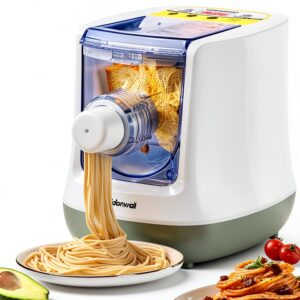 CGOLDENWALL Automatic Pasta Maker Machine Electric, Digital Control with 12 Shape Discs for Homemade Noodles, Spaghetti, Fettucine and Penne, Up to 650g Flour, White, 260w (110V, US Plug)-0