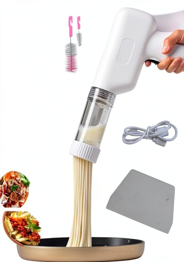 Handheld Electric Noodle Machine, Portable Italian Noodle Making Machine With Mold And Cutting Tools, 6-In-1 Cordless Noodle Machine, Automatic Dough Pressing Machine With Cleaning Brush - White-0