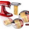Pasta Maker Attachment for KitchenAid Stand Mixers, 3-in-1 Stainless Steel Pasta Roller & Cutter Set with Spaghetti and Fettuccine Blades, Includes 1 Metal Knob Screw Replacement-2