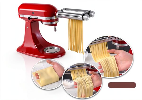 Pasta Maker Attachment for KitchenAid Stand Mixers, 3-in-1 Stainless Steel Pasta Roller & Cutter Set with Spaghetti and Fettuccine Blades, Includes 1 Metal Knob Screw Replacement-2