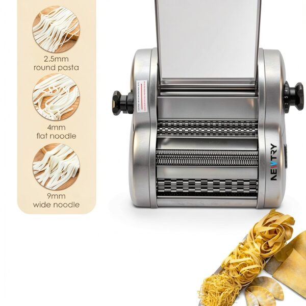 NEWTRY Electric Pasta Maker Noodle Maker Pasta Making Machine Dough Roller Cutter Thickness Adjustable Stainless Steel US 110V for Family Use 3 Blades Type-2