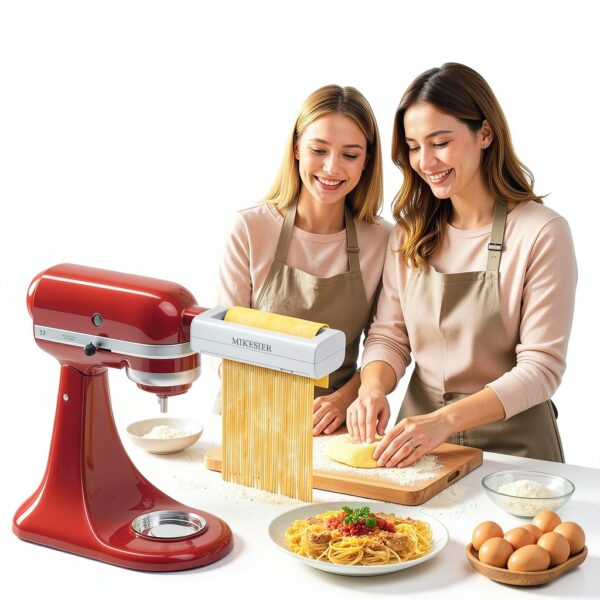 3 Pieces Pasta Maker Attachment for Kitchenaid Stand Mixers, Noodle Maker 3 PCs Set of Pasta Roller Fettuccine Cutter Spaghetti Cutter, Pasta Attachments Accessories with Cleaning Brush-8