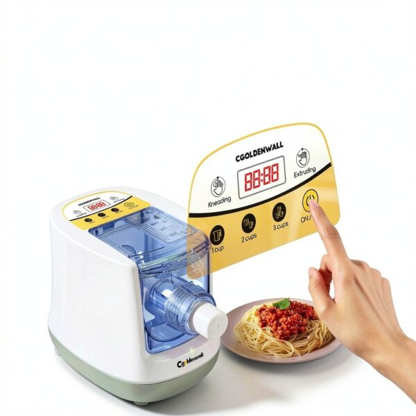 CGOLDENWALL Automatic Pasta Maker Machine Electric, Digital Control with 12 Shape Discs for Homemade Noodles, Spaghetti, Fettucine and Penne, Up to 650g Flour, White, 260w (110V, US Plug)-3