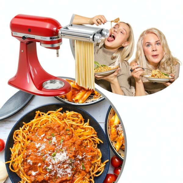 Pasta Maker Attachment for KitchenAid Stand Mixers, 3-in-1 Stainless Steel Pasta Roller & Cutter Set with Spaghetti and Fettuccine Blades, Includes 1 Metal Knob Screw Replacement-5