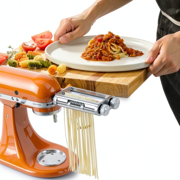 Pasta Maker Attachment for KitchenAid Stand Mixers, 3-in-1 Stainless Steel Pasta Roller & Cutter Set with Spaghetti and Fettuccine Blades, Includes 1 Metal Knob Screw Replacement-4