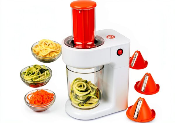 MasterChef Electric Spiralizer- 3-in-1 Vegetable Noodle Pasta Maker- Homemade Low Carb, Keto, Vegan, Gluten Free- Zoodle Zucchini Veggie Slicer & XL Hopper, FREE Recipes- Quick Healthy Meal Prep Gift-4
